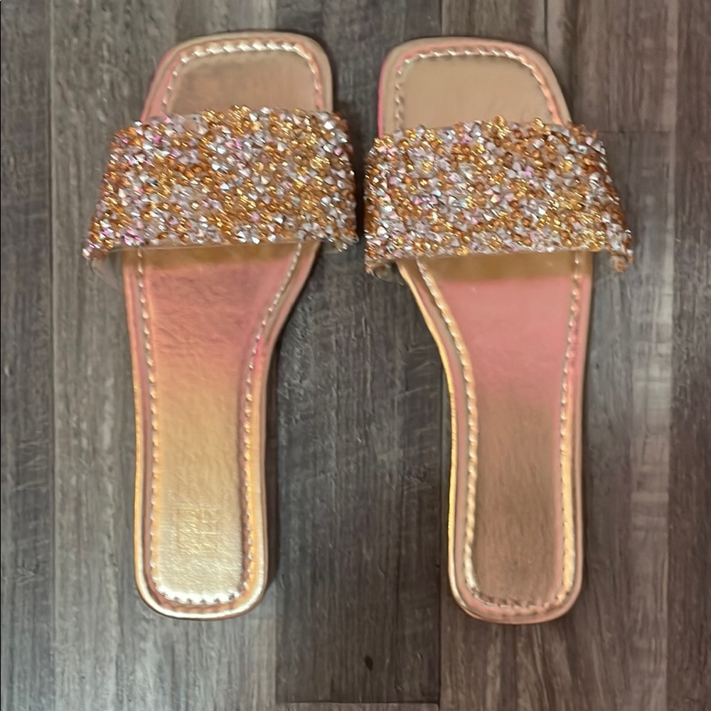 Embellished Gold Slide Sandals
